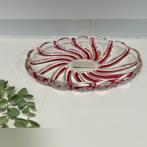 Vintage Mikasa Peppermint Red Swirl Candy Dish 9 1/2" Nwot Collection Item